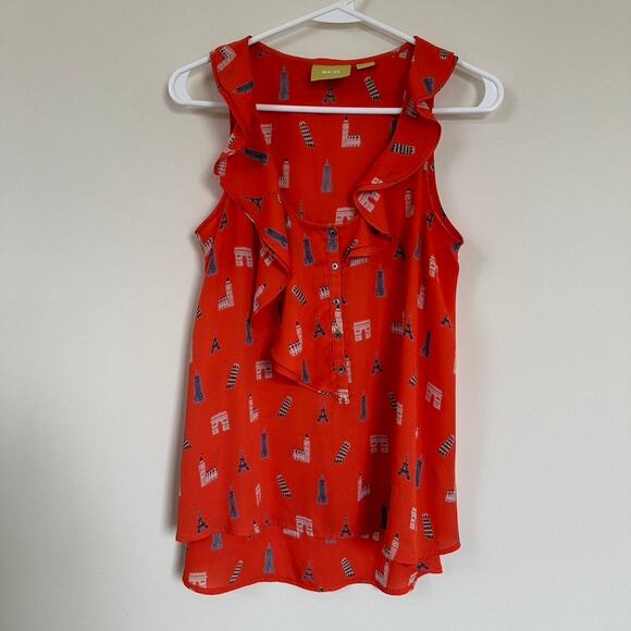 Anthropologie Tops - Maeve Anthropologie Blouse Womens 2 Preppy Office Flirty Summer Career Orange